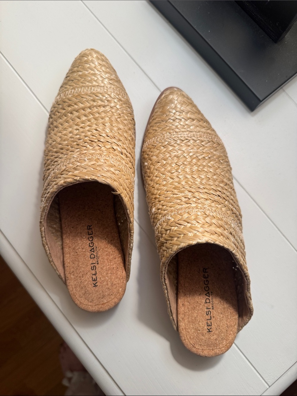 Kelsi Dagger Natural Woven Pointed-Toe Slip-On Mules